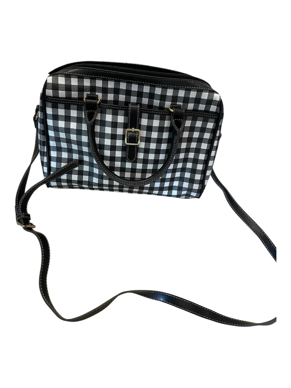 Black & White Gingham Crossbody Tote Bag -
